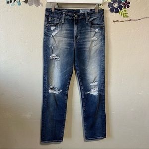 Ag Adriano Goldshmied The Isabelle High Rise Straight Crop Distressed Jeans 28R